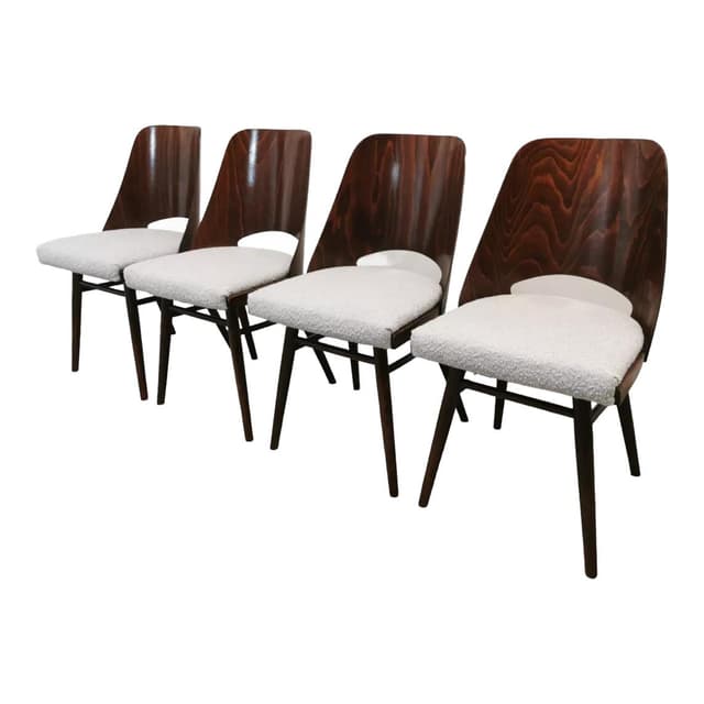 Komplet czterech krzeseł, orzechowo-brązowy, buk, proj. R. Hoffman, TON, Czechosłowacja, lata 60. - WYMIARY