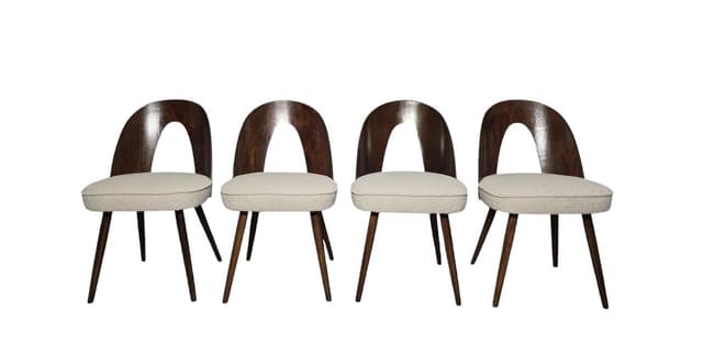 Set of four chairs, beige bouclé, walnut plywood, by A. Suman, Tatra Nabytok, Czechoslovakia, 1960s. - DIMENSION