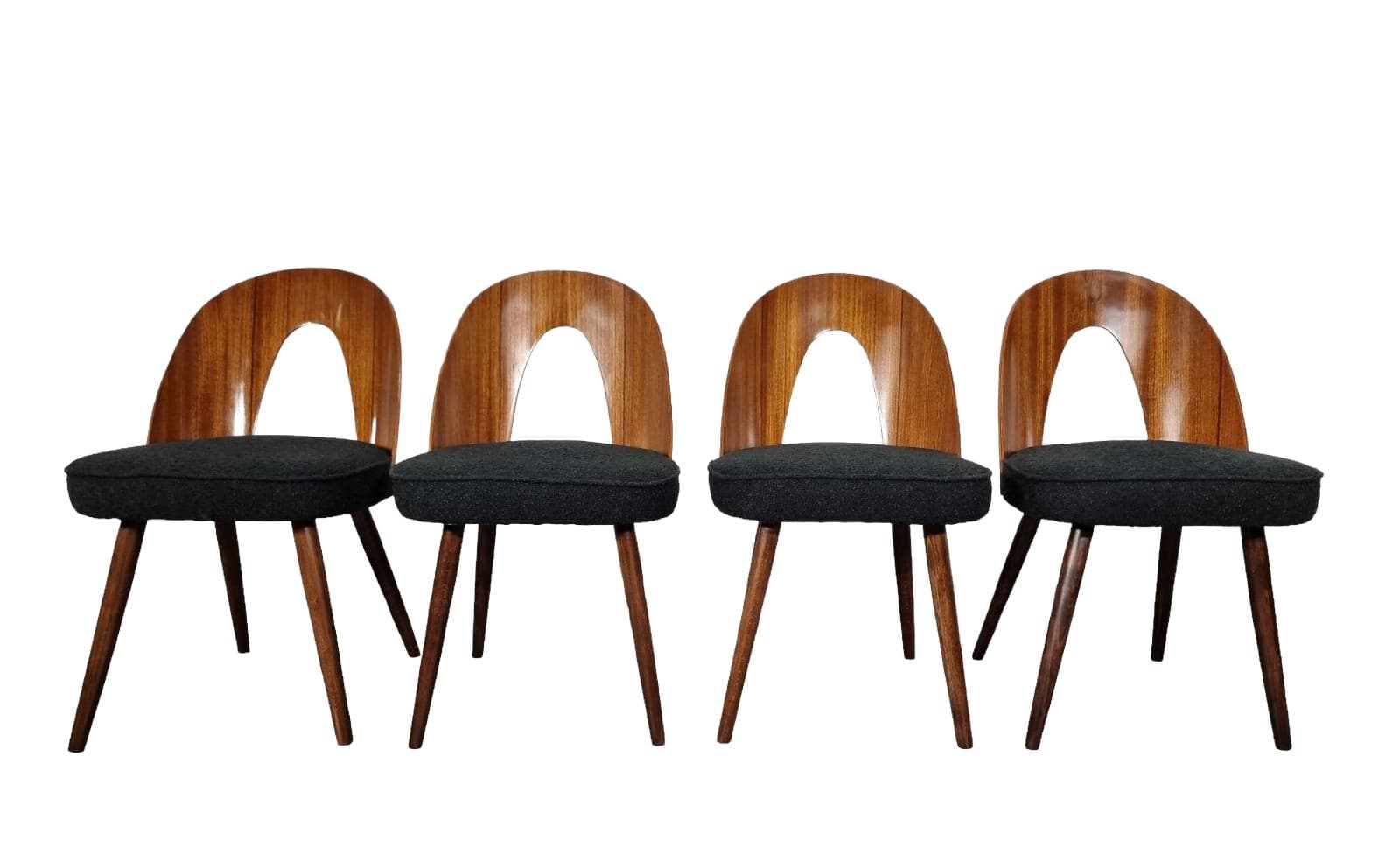 Set of chairs, brown wood, by A. Suman, Tatra Nabytok, Czechoslovakia, 1960s.