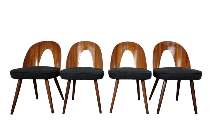 Set of chairs, brown wood, by A. Suman, Tatra Nabytok, Czechoslovakia, 1960s.