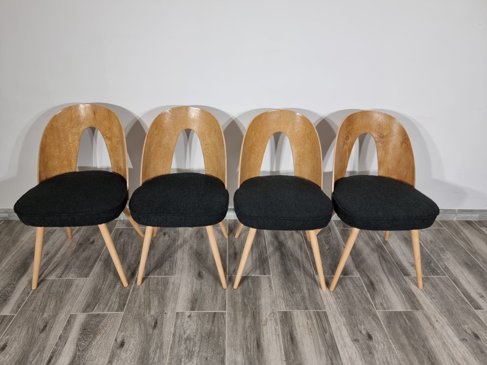 Set of chairs, light brown oak, by A. Suman, Tatra Nabytok, Czechoslovakia, 1960s. - 48247