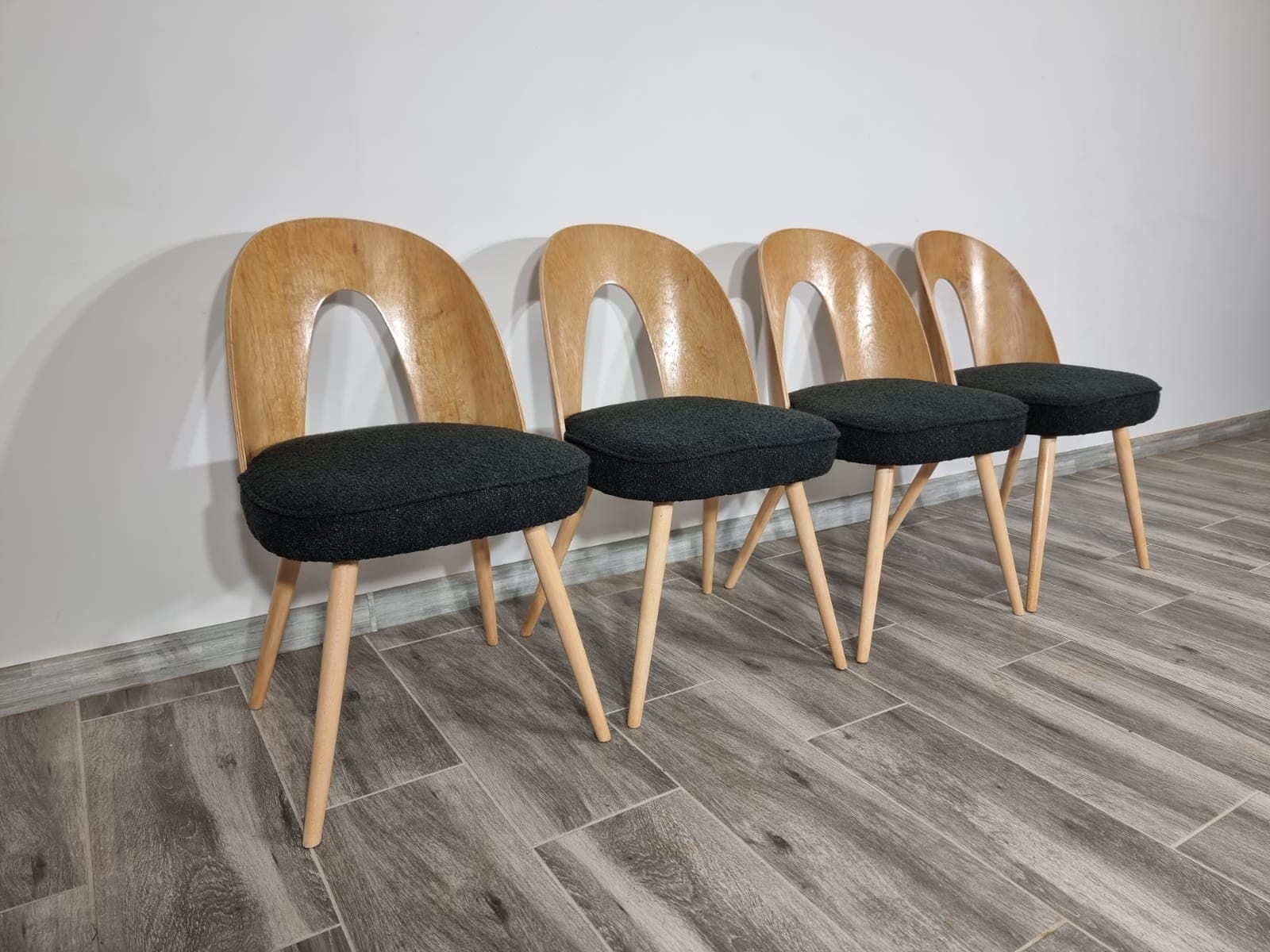 Set of chairs, light brown oak, by A. Suman, Tatra Nabytok, Czechoslovakia, 1960s. - 48248