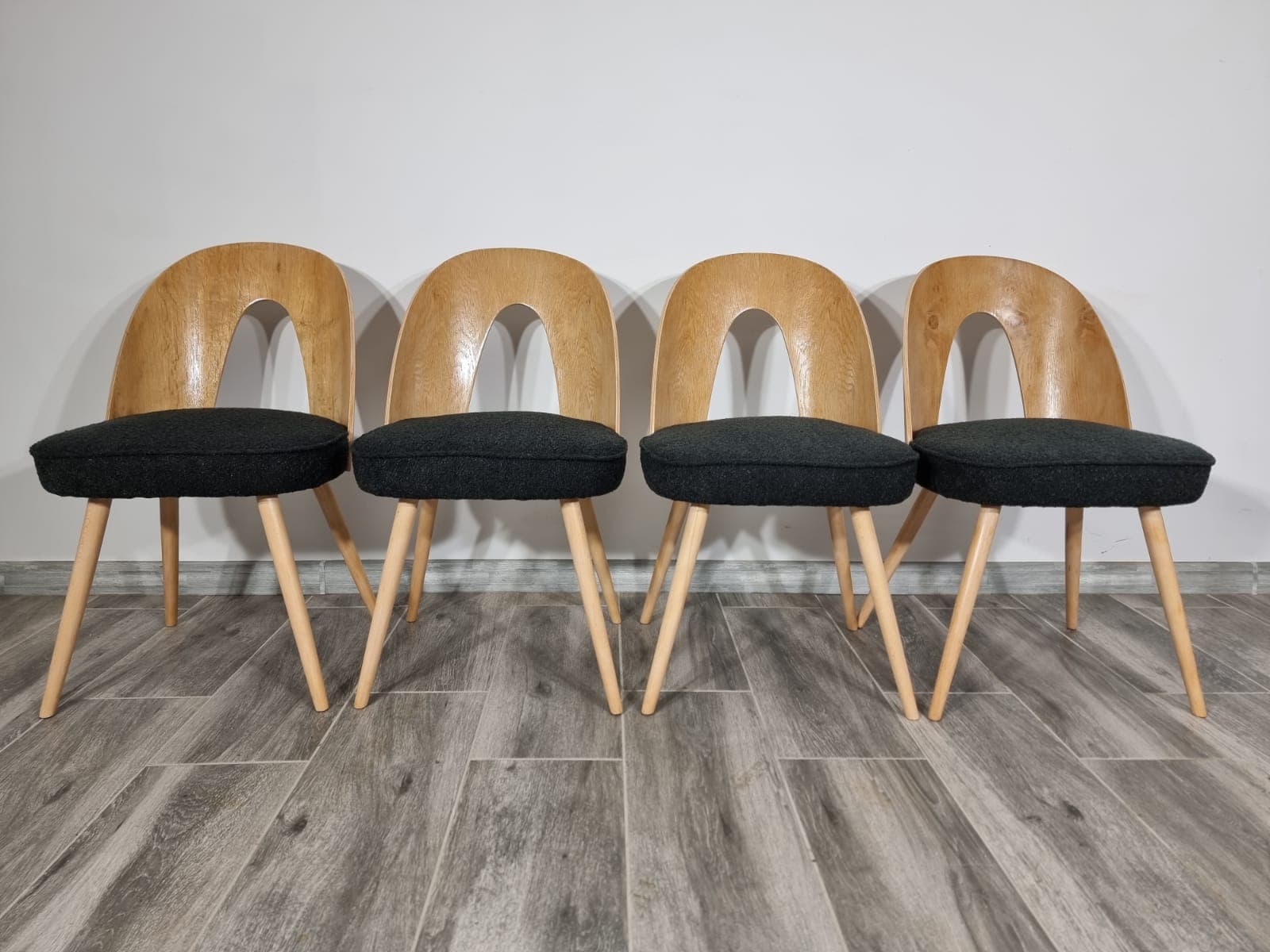 Set of chairs, light brown oak, by A. Suman, Tatra Nabytok, Czechoslovakia, 1960s. - 48246