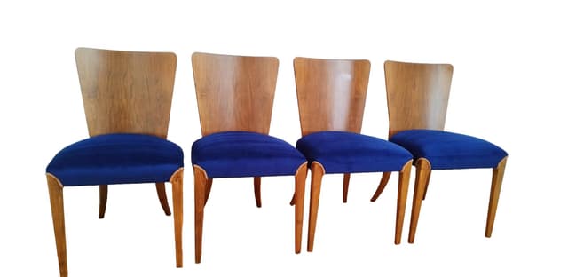 Set of four chairs H-214, blue velvet, walnut, beech, by J. Halabala, UP Závody, Czechoslovakia, 1950s. - DIMENSION