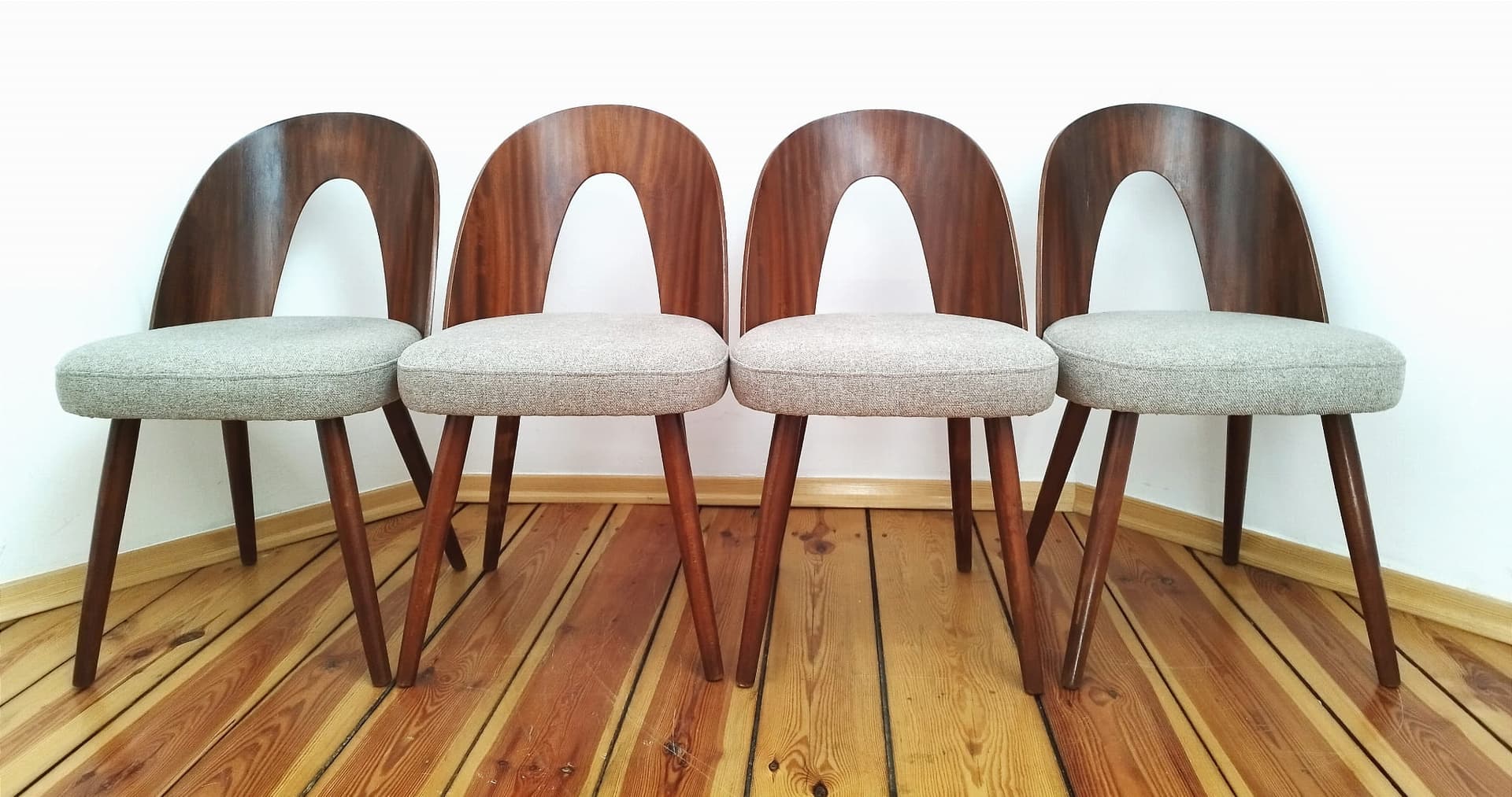 Set of four chairs, walnut, plywood, by A. Šuman, Tatra Nabytok, Czechoslovakia, 1960s. - 102342