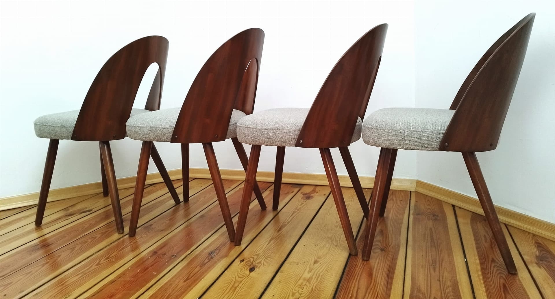 Set of four chairs, walnut, plywood, by A. Šuman, Tatra Nabytok, Czechoslovakia, 1960s. - 102338