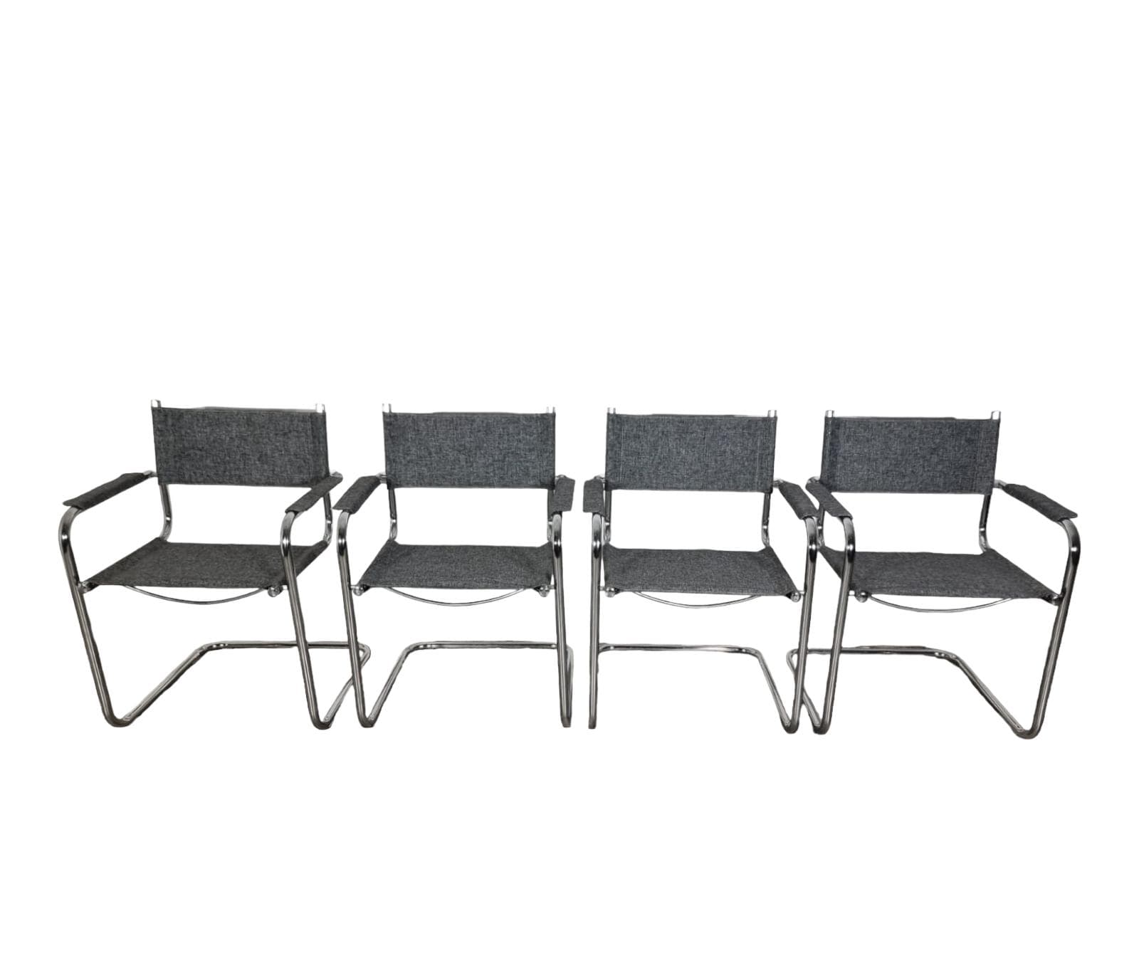 Set of four chairs, Bauhaus style, chrome steel, grey, inspired by M. Breuer, 1950s.