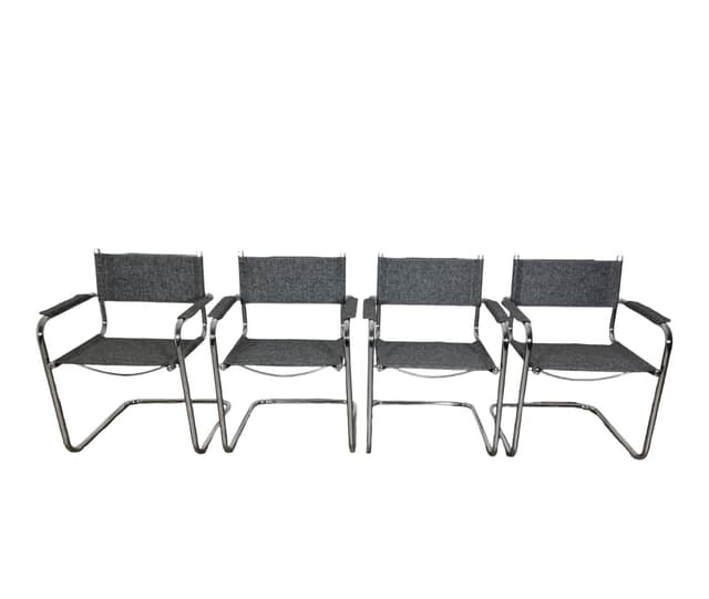 Set of four chairs, Bauhaus style, chrome steel, grey, inspired by M. Breuer, 1950s. - DIMENSION