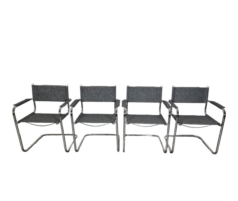 Set of four chairs, Bauhaus style, chrome steel, grey, inspired by M. Breuer, 1950s.