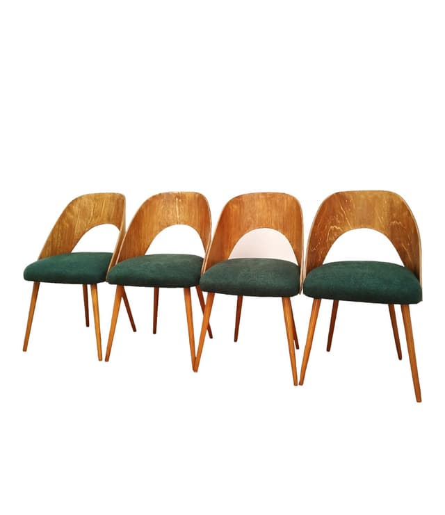 Set of four chairs, bottle green, plywood, by A. Suman, Tatra Nabytok, Czechoslovakia, 1960s. - DIMENSION