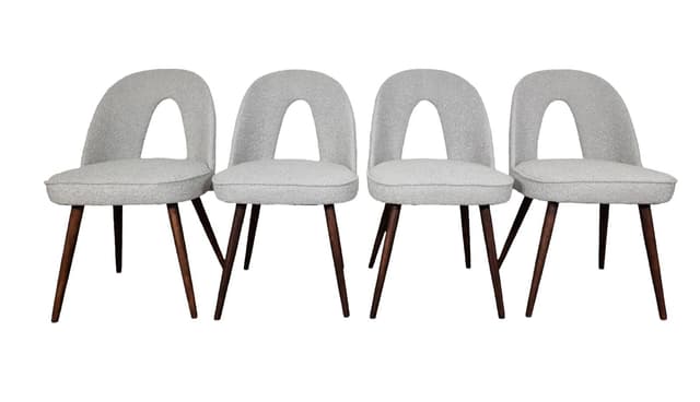 Set of chairs, grey bouclé, walnut wood, by A. Suman, Tatra Nabytok, Czechoslovakia, 1960s. - DIMENSION