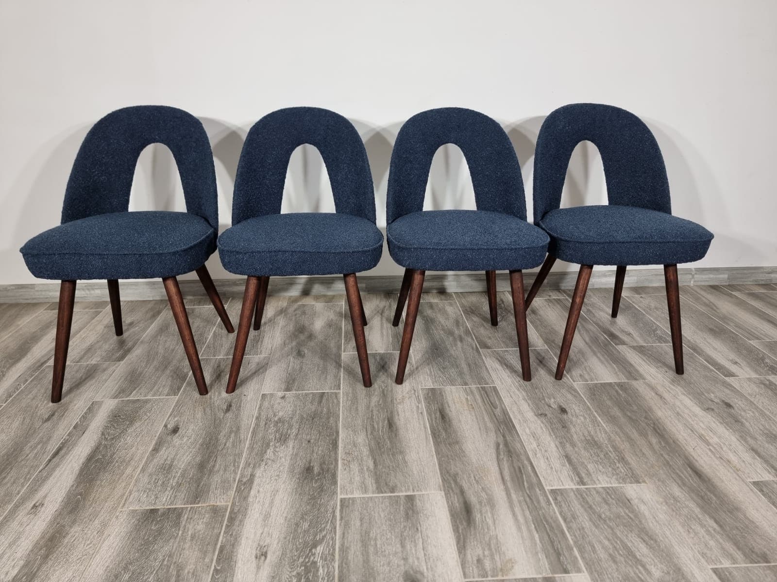 Set of chairs, navy blue, walnut, by A. Suman, Tatra Nabytok, Czechoslovakia, 1960s. - 48204