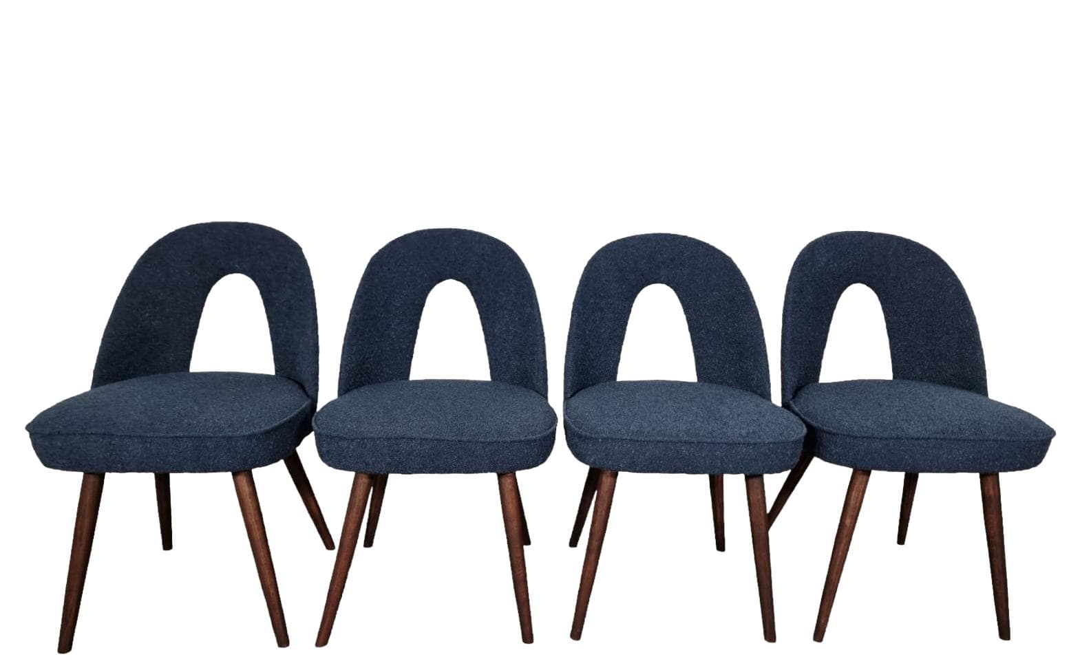Set of chairs, navy blue, walnut, by A. Suman, Tatra Nabytok, Czechoslovakia, 1960s.