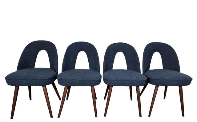 Set of chairs, navy blue, walnut, by A. Suman, Tatra Nabytok, Czechoslovakia, 1960s. - DIMENSION