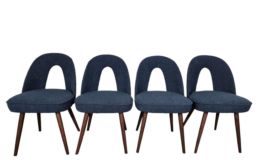 Set of chairs, navy blue, walnut, by A. Suman, Tatra Nabytok, Czechoslovakia, 1960s.