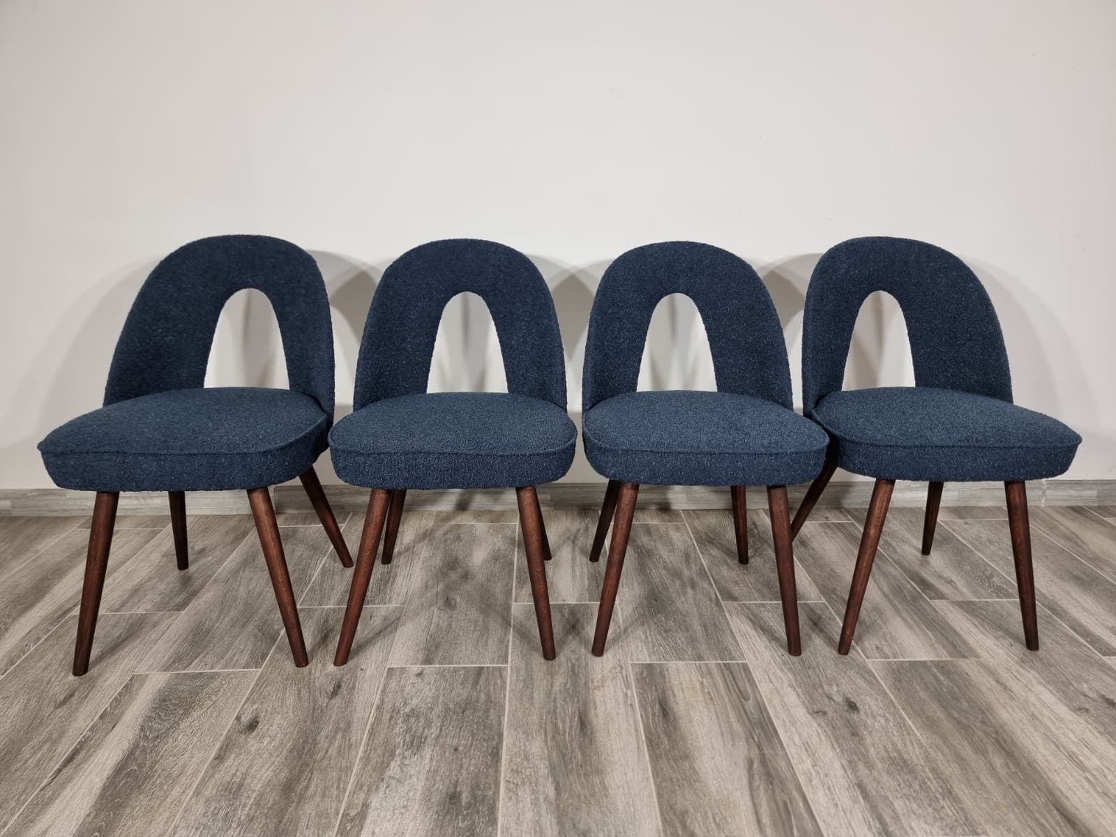 Set of chairs, navy blue, walnut, by A. Suman, Tatra Nabytok, Czechoslovakia, 1960s. - 48202