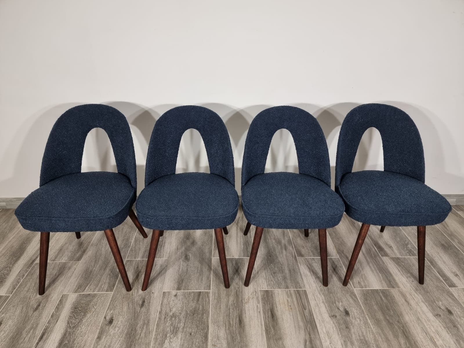 Set of chairs, navy blue, walnut, by A. Suman, Tatra Nabytok, Czechoslovakia, 1960s. - 48203