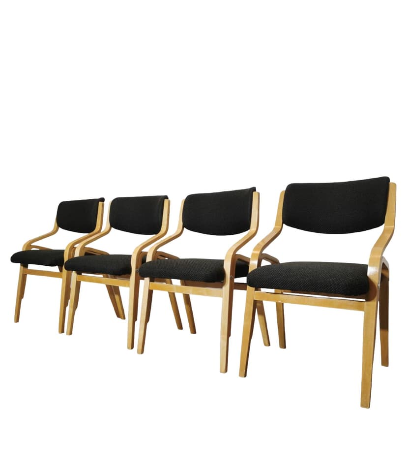 Set of chairs, light brown bent plywood, by L. Volák, Czechoslovakia, 1960s.