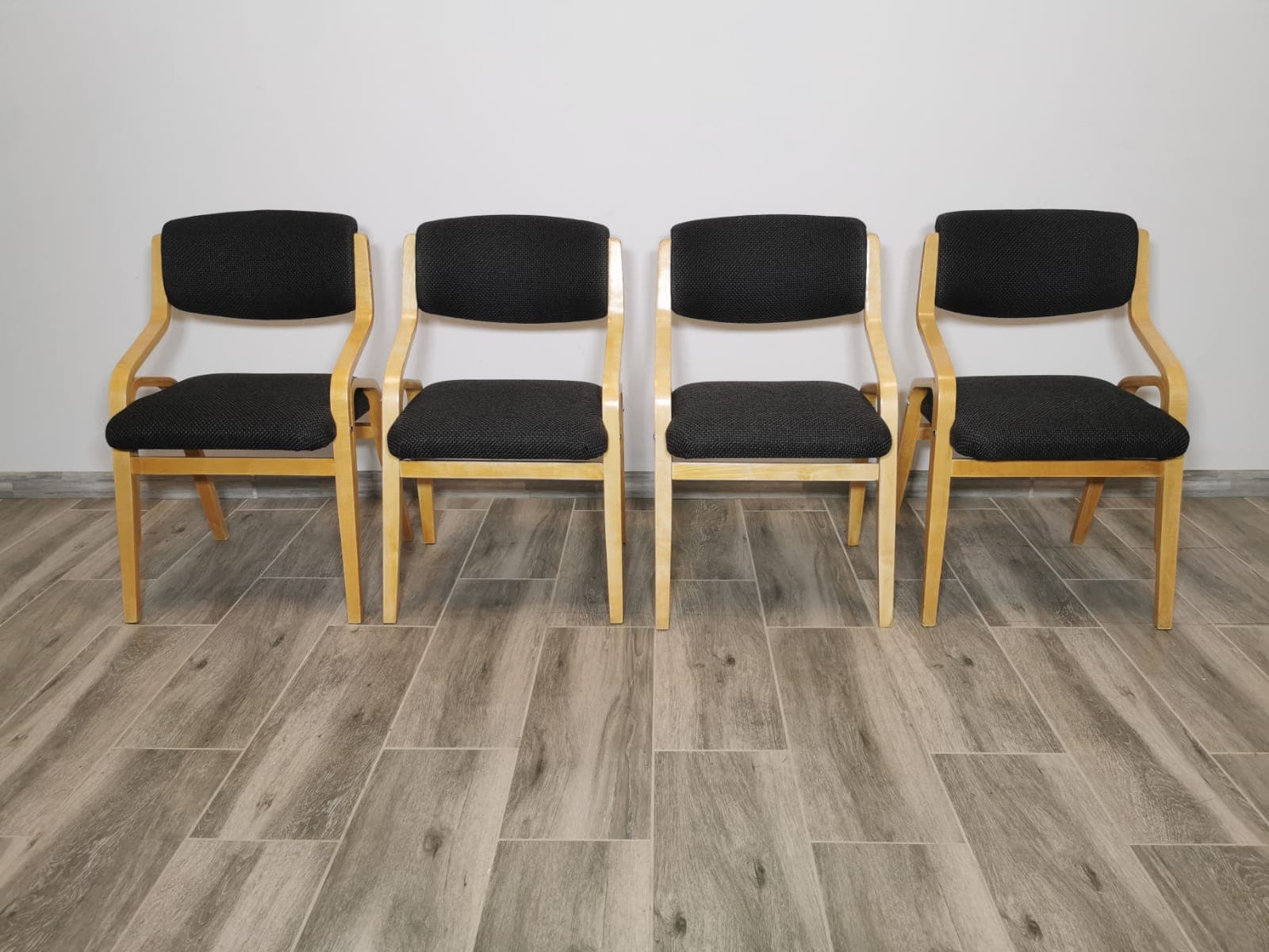Set of chairs, light brown bent plywood, by L. Volák, Czechoslovakia, 1960s. - 48191