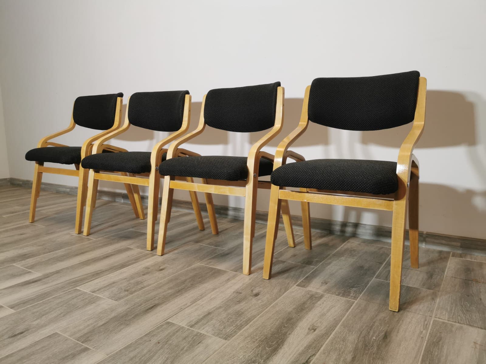Set of chairs, light brown bent plywood, by L. Volák, Czechoslovakia, 1960s. - 48190
