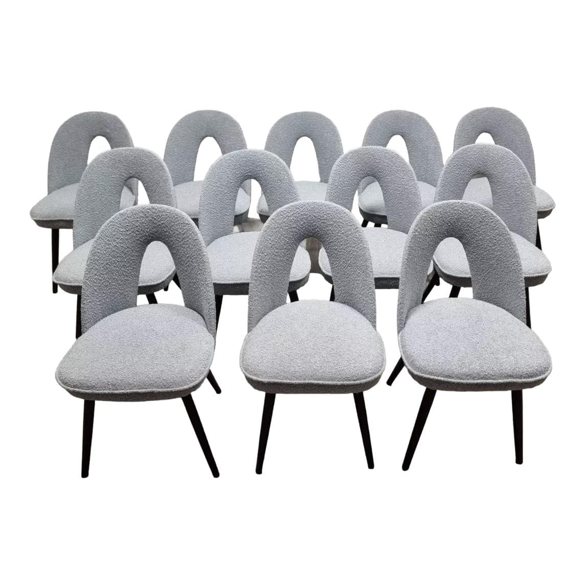 Set of chairs, grey bouclé, by A. Suman, Tatra Nabytok, Czechoslovakia, 1960s.