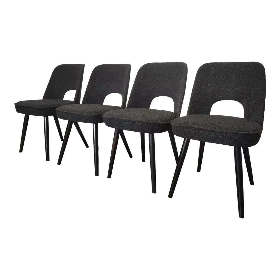 Set of four chairs, black wood, by O. Haerdtl, Tatra Nabytok, Czechoslovakia, 1960s.