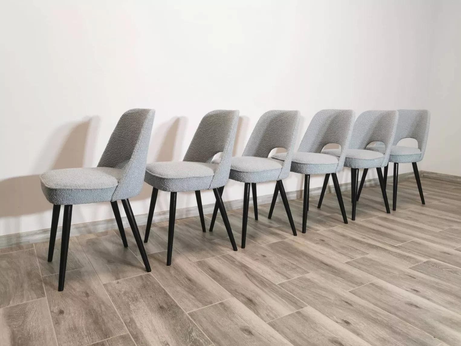 Set of chairs, light grey, wood, by O. Haerdtl, Tatra Nabytok, Czechoslovakia, 1960s. - 48179