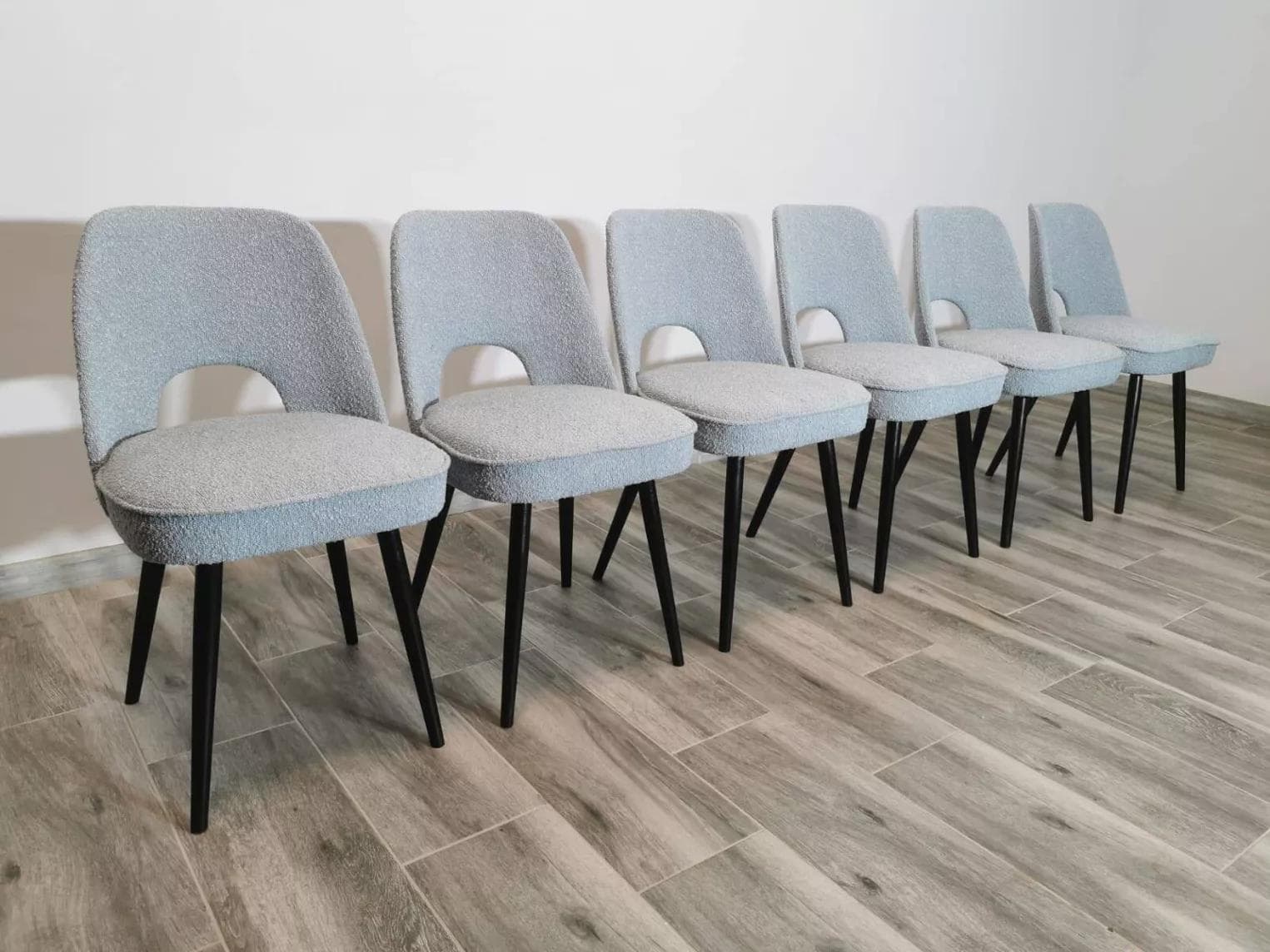 Set of chairs, light grey, wood, by O. Haerdtl, Tatra Nabytok, Czechoslovakia, 1960s. - 48178