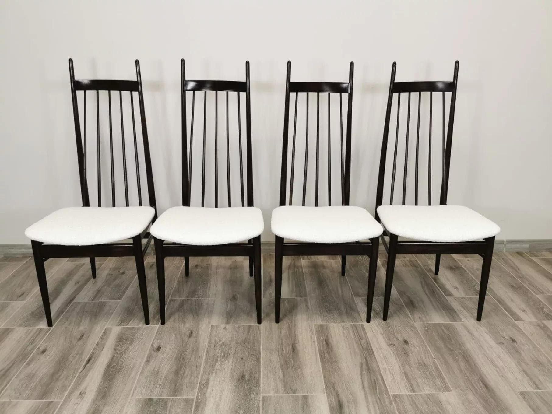 Set of high-back chairs, dark brown wood, Czechoslovakia, 1950s. - 48174