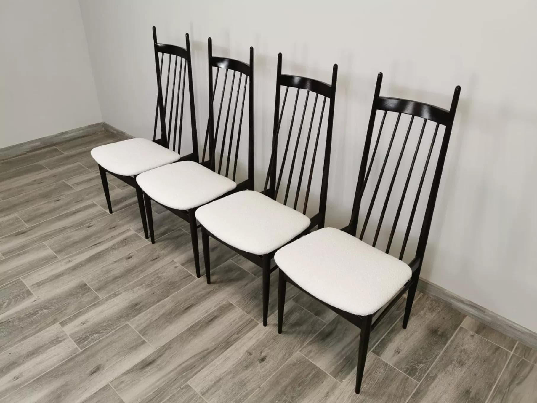 Set of high-back chairs, dark brown wood, Czechoslovakia, 1950s. - 48175