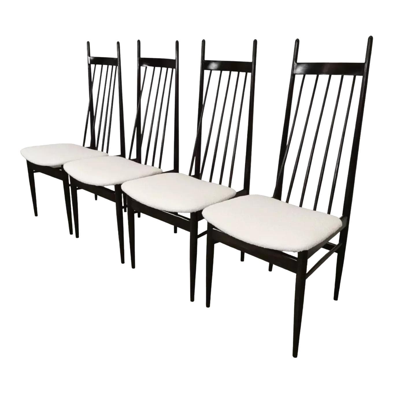 Set of high-back chairs, dark brown wood, Czechoslovakia, 1950s.