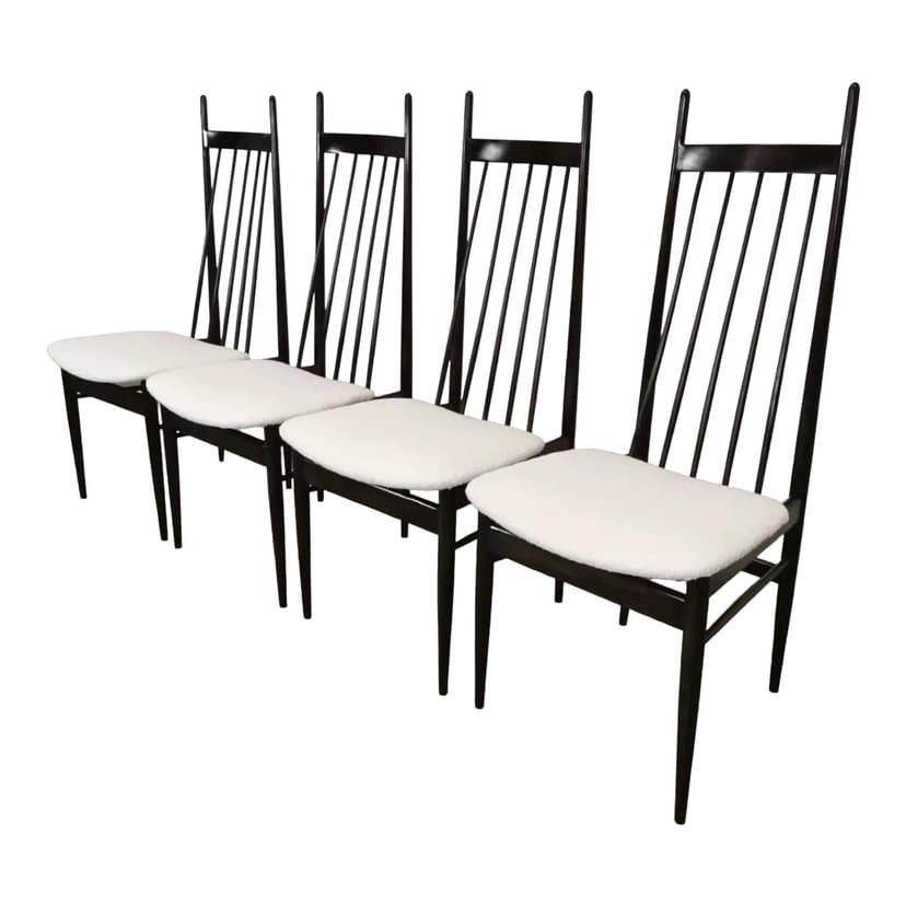 Set of high-back chairs, dark brown wood, Czechoslovakia, 1950s.