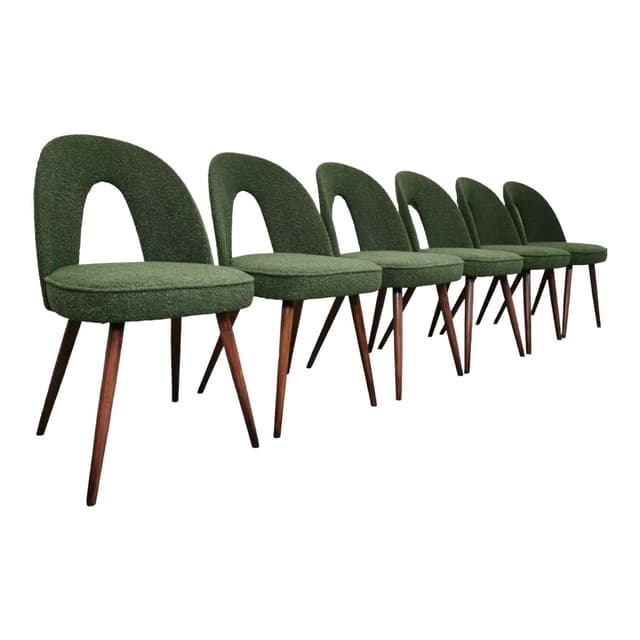 Set of chairs, olive bouclé, walnut, by A. Suman, Tatra Nabytok, Czechoslovakia, 1960s. - DIMENSION