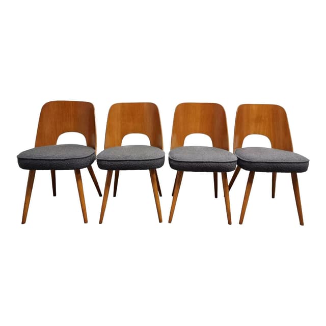 Set of four TON chairs, oak, grey fabric, by O. Haerdtl, Tatra Nabytok, Czechoslovakia, 1960s. - DIMENSION