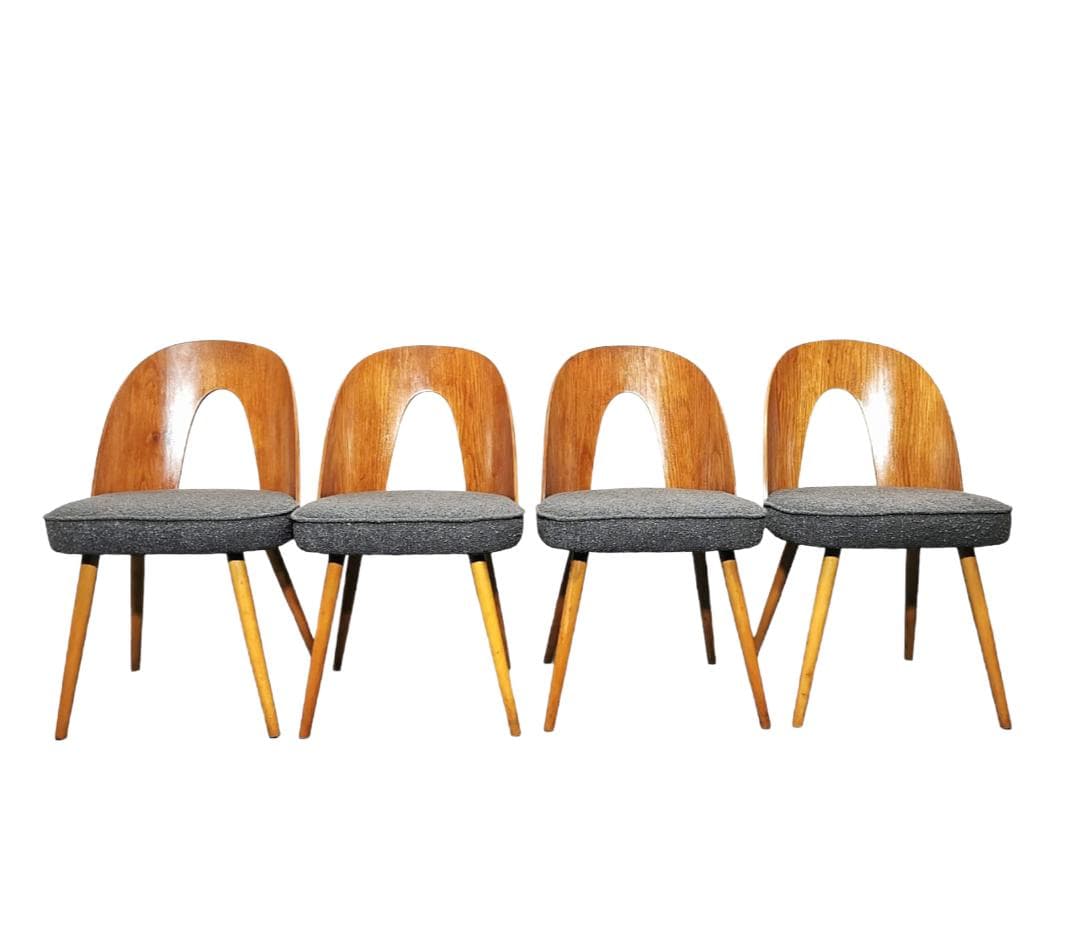 Set of four chairs, brown plywood, by A. Suman, Tatra Nabytok, Czechoslovakia, 1960s.