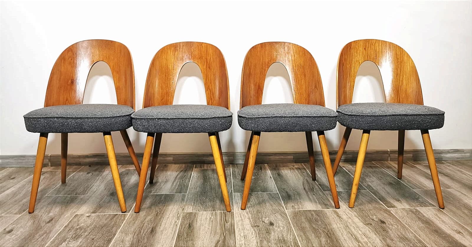 Set of four chairs, brown plywood, by A. Suman, Tatra Nabytok, Czechoslovakia, 1960s. - 48150