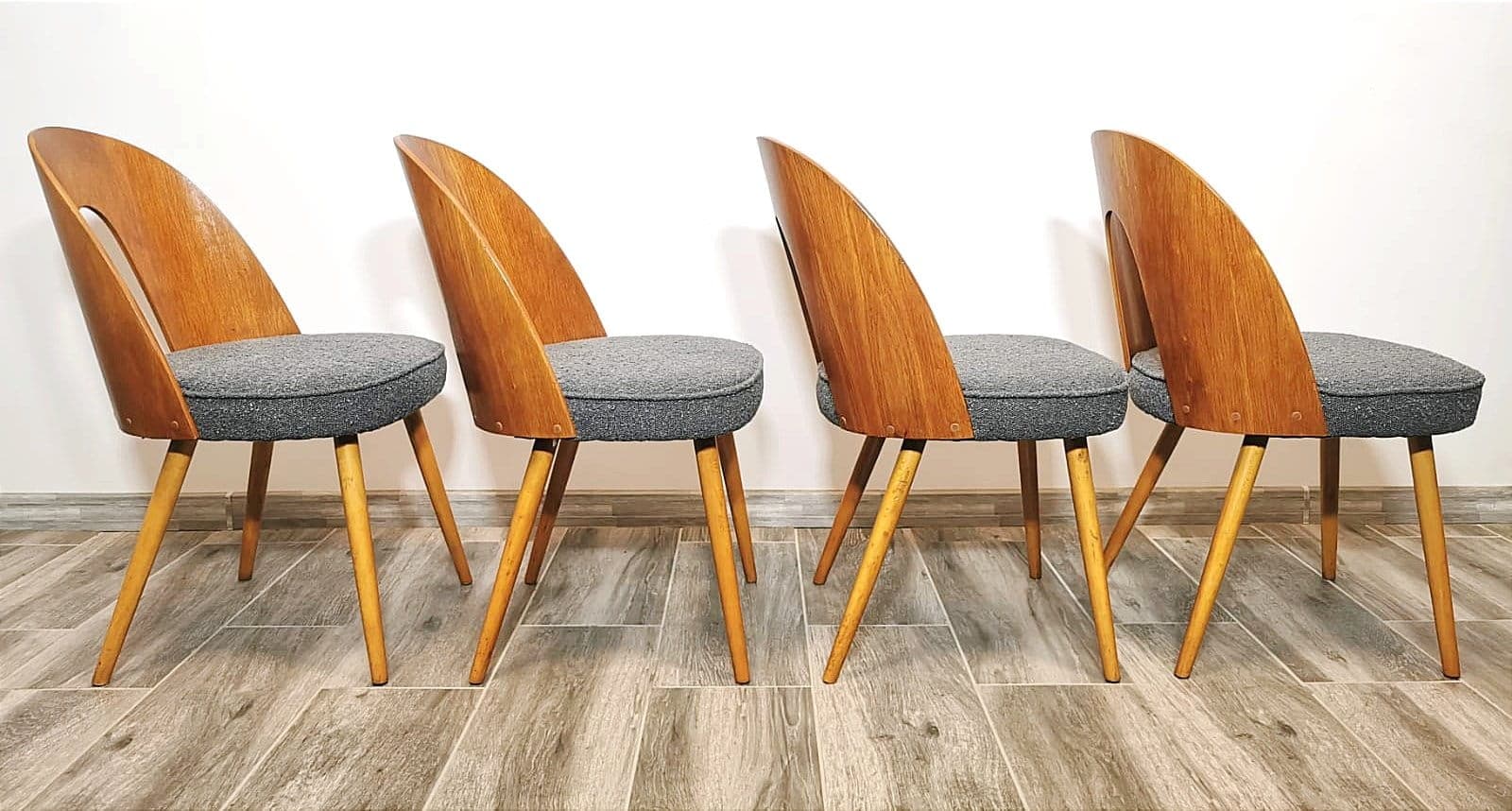Set of four chairs, brown plywood, by A. Suman, Tatra Nabytok, Czechoslovakia, 1960s. - 48152