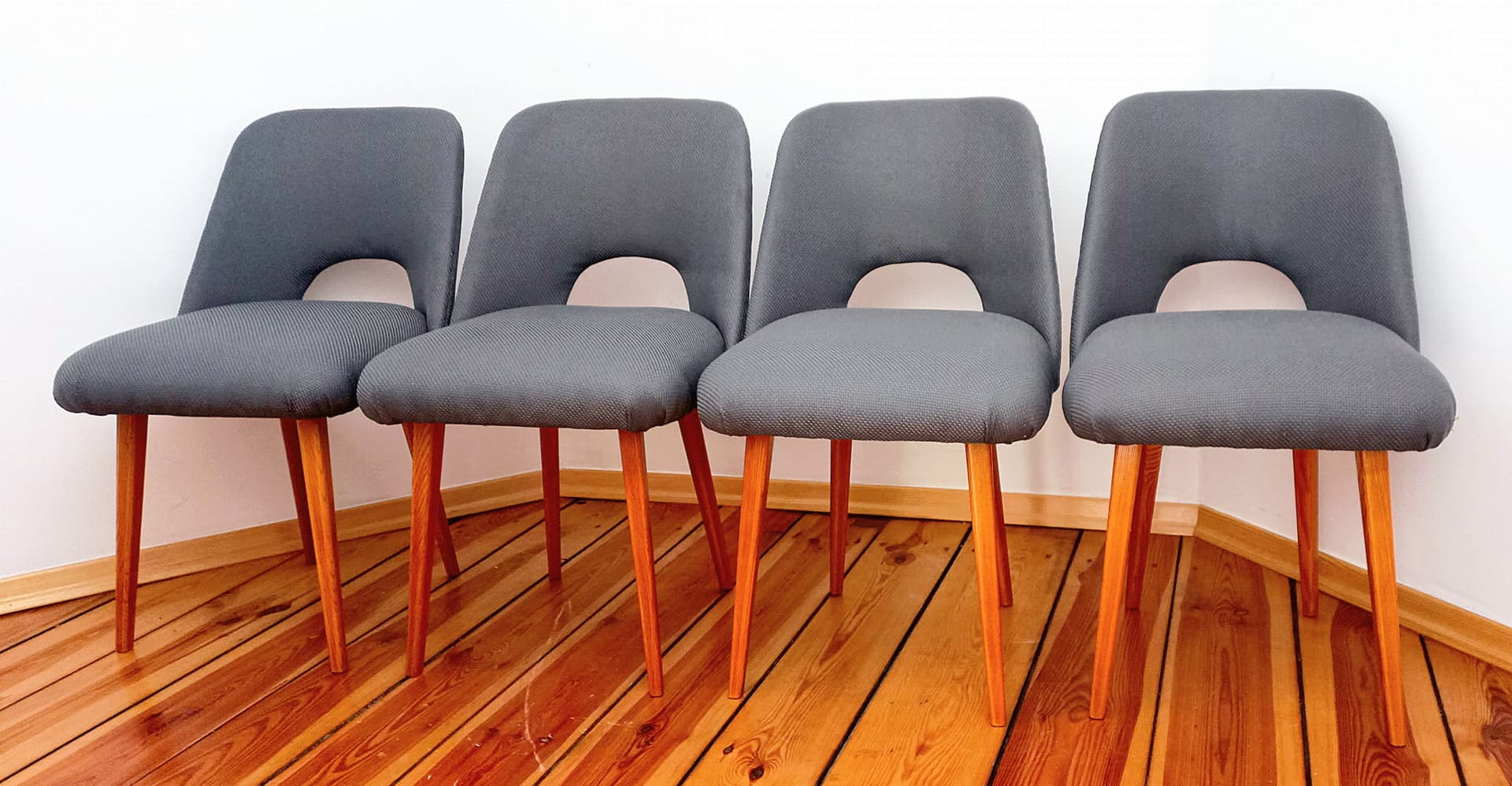 Set of four chairs, grey wood, by O. Haerdtl, Thonet, Czechoslovakia, 1960s. - 48135
