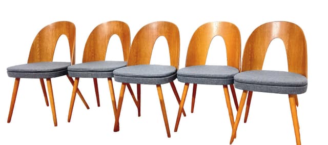 Set of five chairs, grey wood, by A. Suman, Tatra Nabytok, Czechoslovakia, 1960s. - DIMENSION