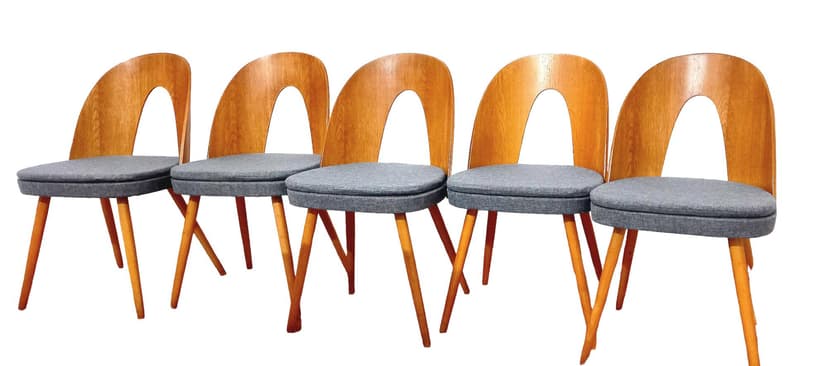 Set of five chairs, grey wood, by A. Suman, Tatra Nabytok, Czechoslovakia, 1960s.