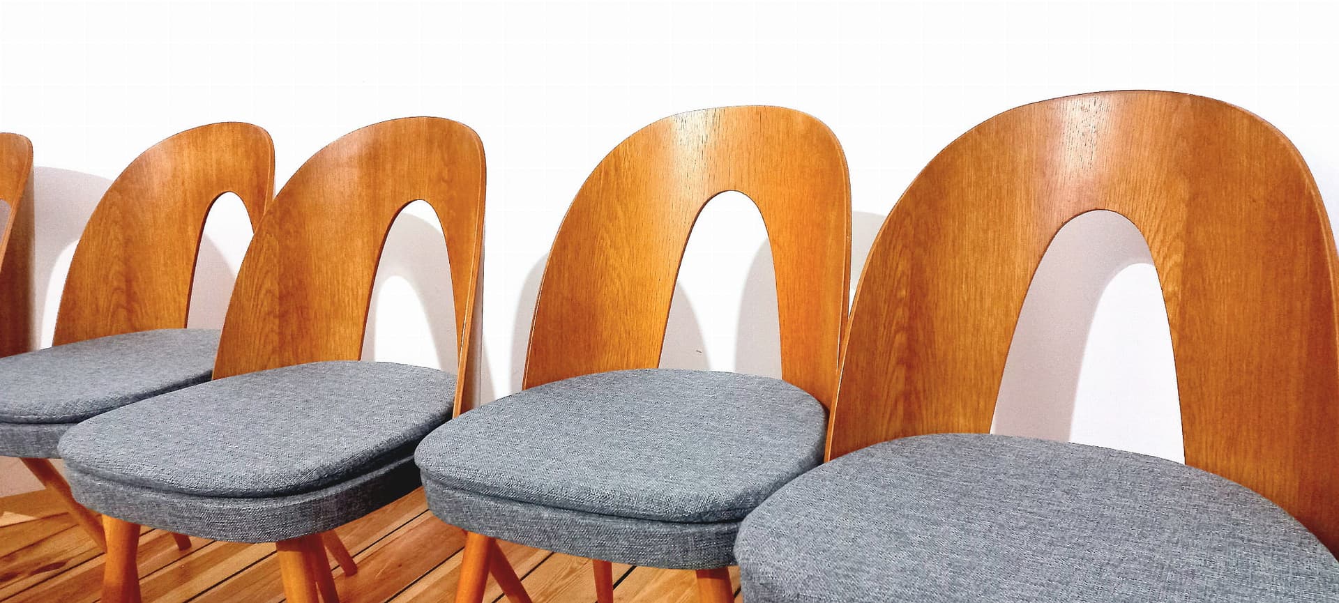 Set of five chairs, grey wood, by A. Suman, Tatra Nabytok, Czechoslovakia, 1960s. - 48128