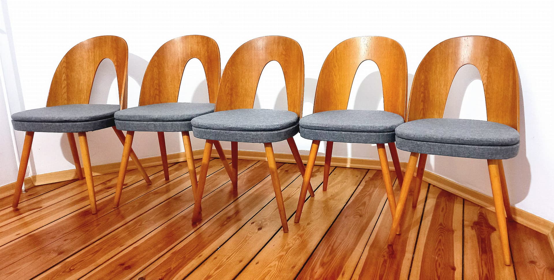 Set of five chairs, grey wood, by A. Suman, Tatra Nabytok, Czechoslovakia, 1960s. - 48127
