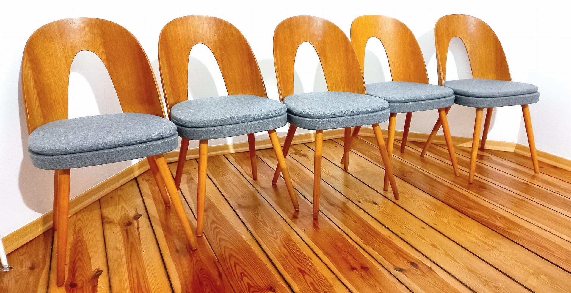 Set of five chairs, grey wood, by A. Suman, Tatra Nabytok, Czechoslovakia, 1960s. - 48126