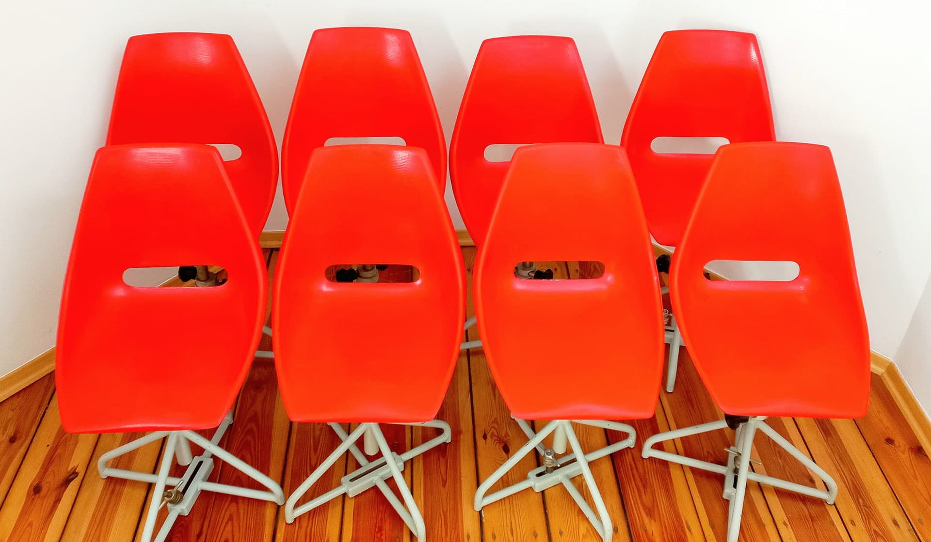 Swivel chair, red fiberglass, metal, by M. Navratil, Vertex, Czechoslovakia, 1960s. - 48123