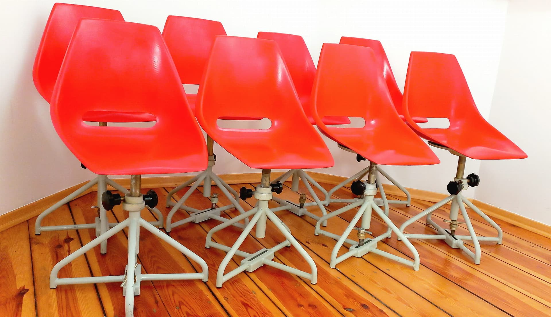 Swivel chair, red fiberglass, metal, by M. Navratil, Vertex, Czechoslovakia, 1960s. - 48124