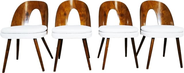 Set of chairs, light bouclé, walnut, by A. Suman, Tatra Nabytok, Czechoslovakia, 1960s. - DIMENSION