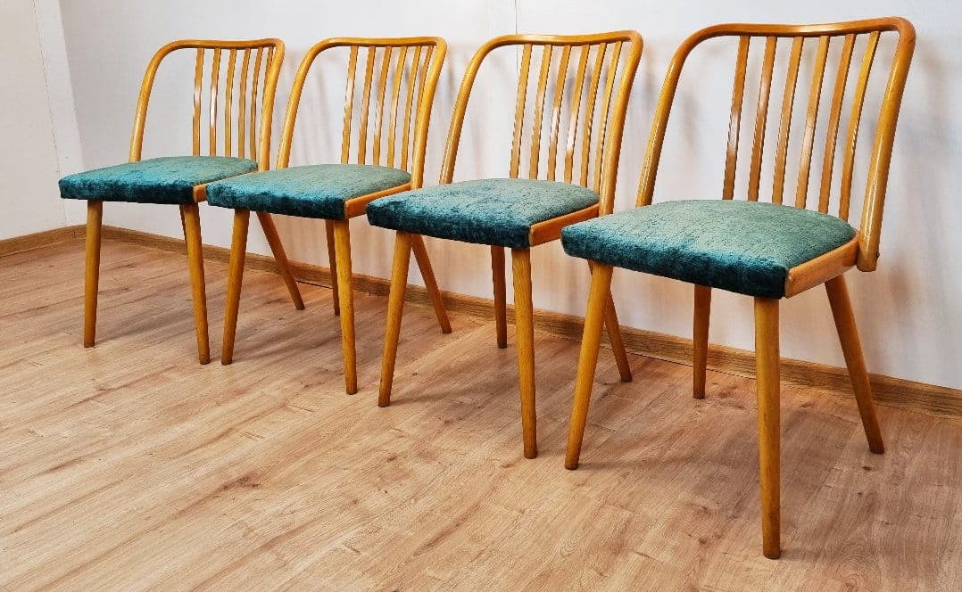 Set of chairs, light brown wood, by A. Suman, Tatra Nabytok, Czechoslovakia, 1960s. - 49382