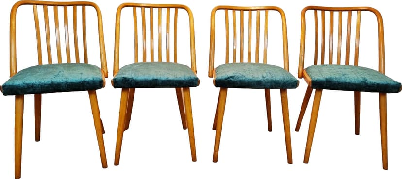 Set of chairs, light brown wood, by A. Suman, Tatra Nabytok, Czechoslovakia, 1960s.