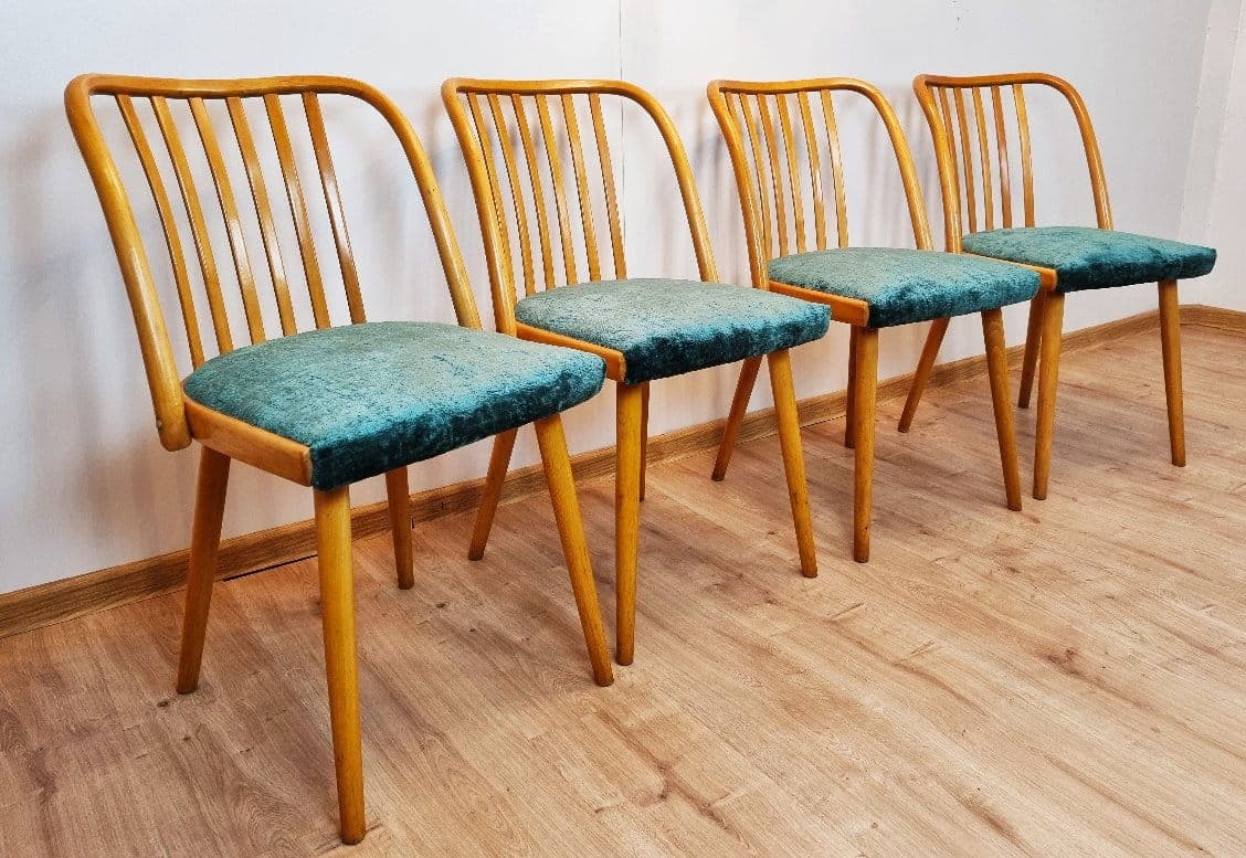 Set of chairs, light brown wood, by A. Suman, Tatra Nabytok, Czechoslovakia, 1960s. - 49381