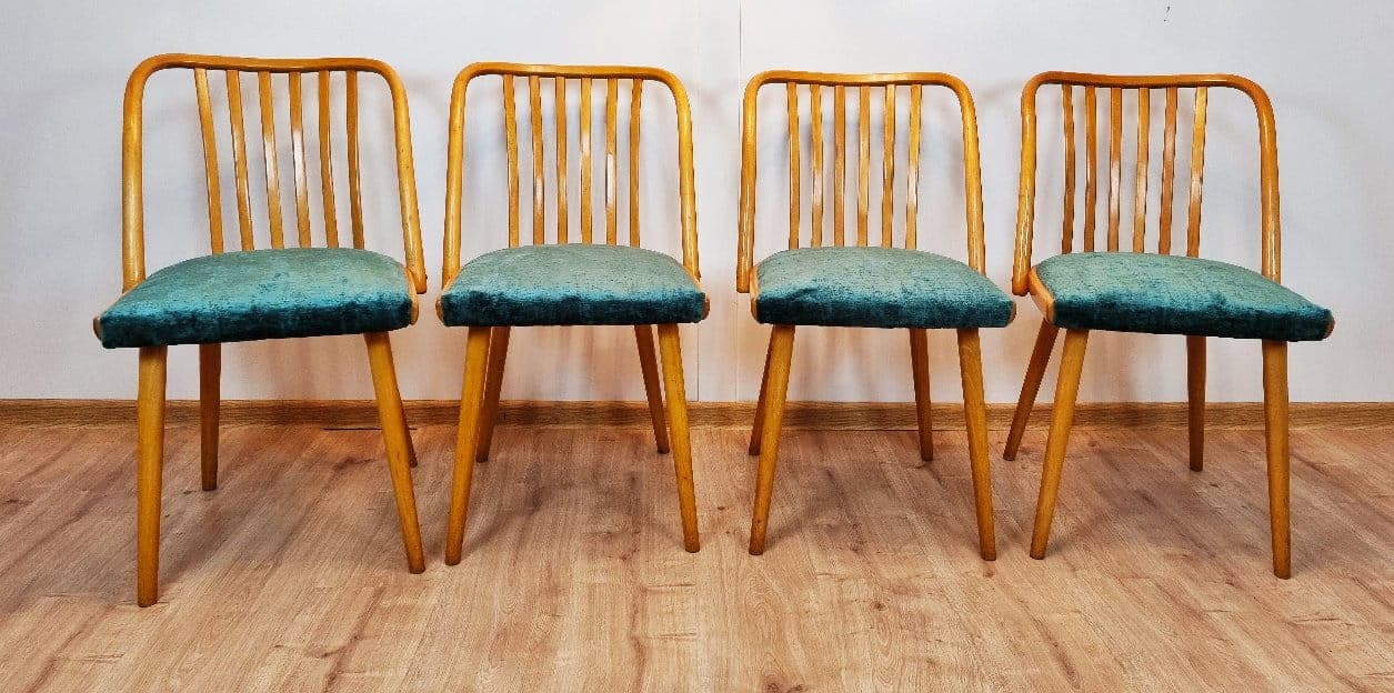 Set of chairs, light brown wood, by A. Suman, Tatra Nabytok, Czechoslovakia, 1960s. - 49380